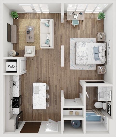 Floor plan for studio, 1 bath, 691 sqft